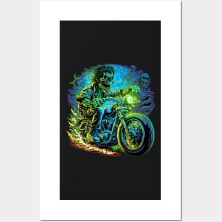 Zombie riding a motorcycle Posters and Art